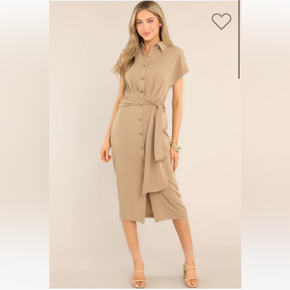 NWOT tan button front midi dress - Picture 1 of 3